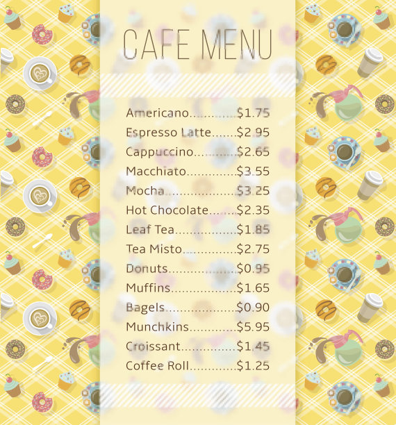 有食物和饮料价格的咖啡馆菜单模板图片下载