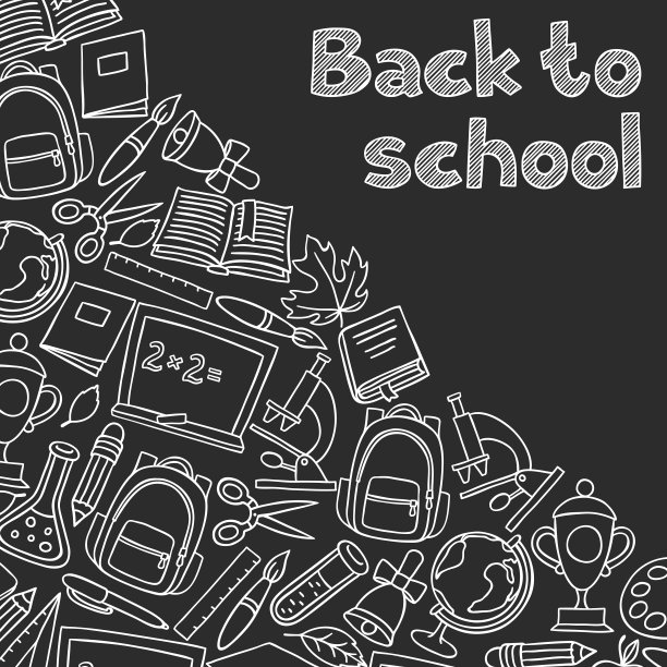 回到学校背景与粉笔上手绘图标图片下载