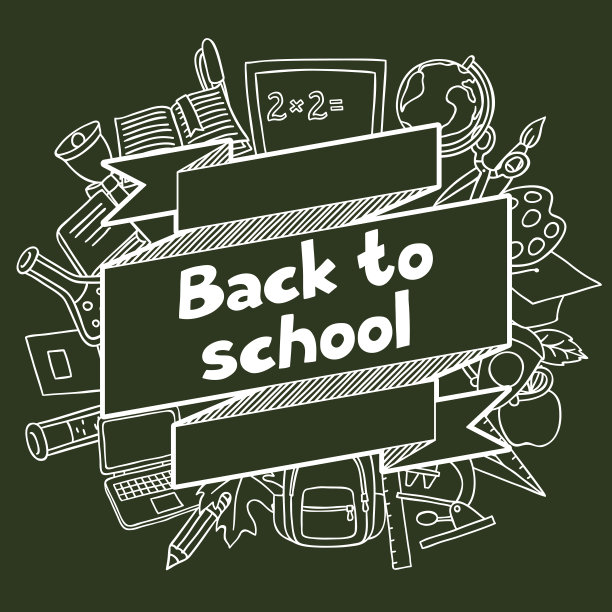 回到学校背景与粉笔上手绘图标图片下载