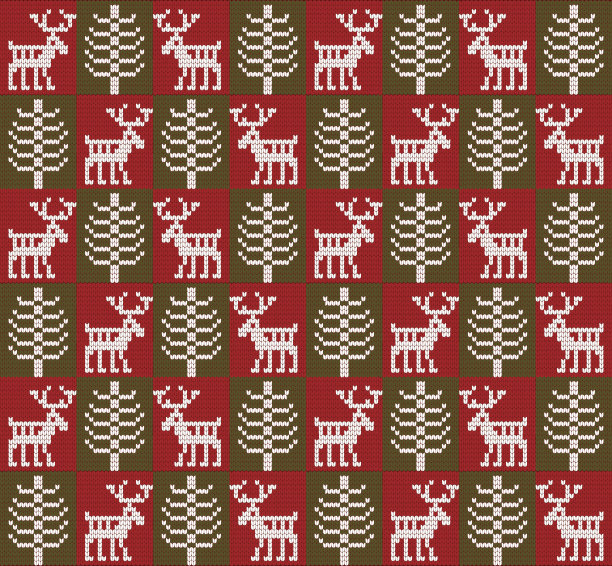 矢量北欧针织图案与鹿和树图片下载