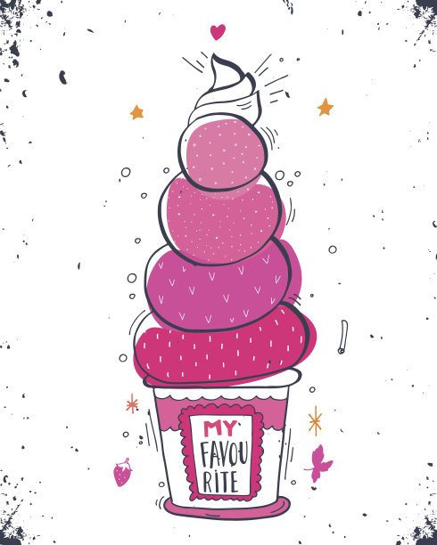 手绘复古标签与冰淇淋和字母图片下载