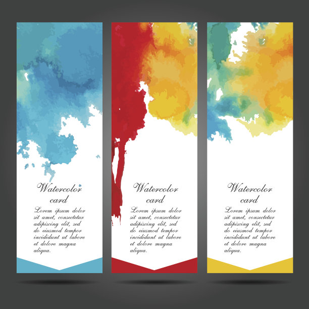 三矢量名片模板用手绘水彩笔刷图片下载