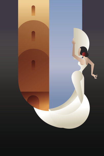 风格的西班牙弗拉明戈舞者在sity景观图片下载