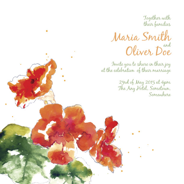 向量背景与橙色水彩旱金莲图片下载