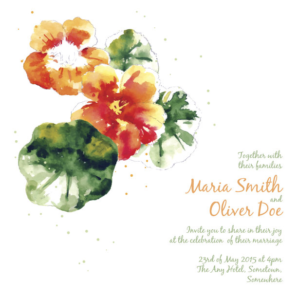 向量背景与橙色水彩旱金莲图片下载