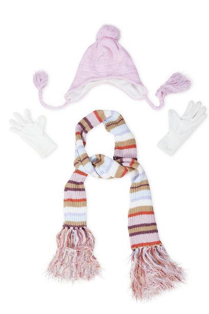 编织围巾和戴手套的帽子图片下载