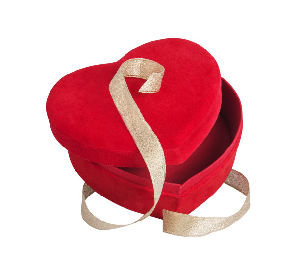 红色的心和金色的丝带图片下载