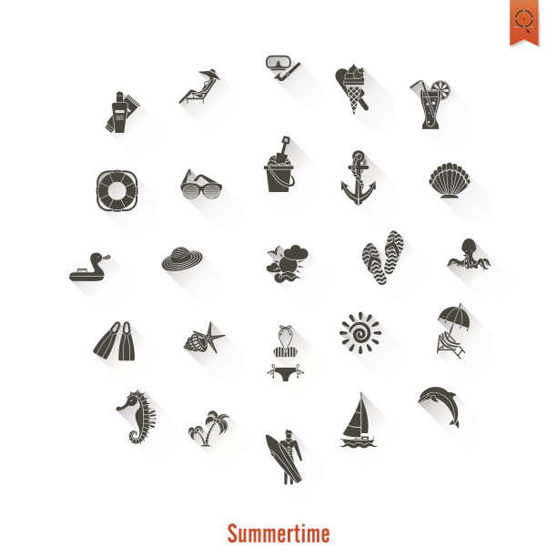 夏季和海滩简单的平面图标图片下载