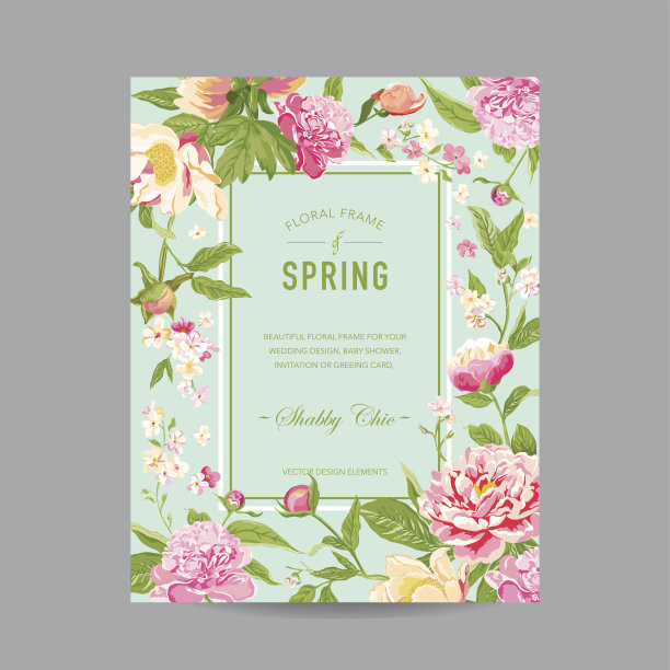 复古花框架-邀请，婚礼，婴儿送礼卡图片下载