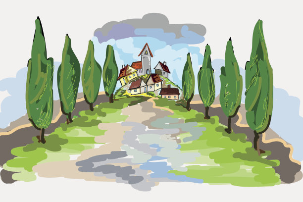 意大利风景与乡村公路到一个小村庄图片下载