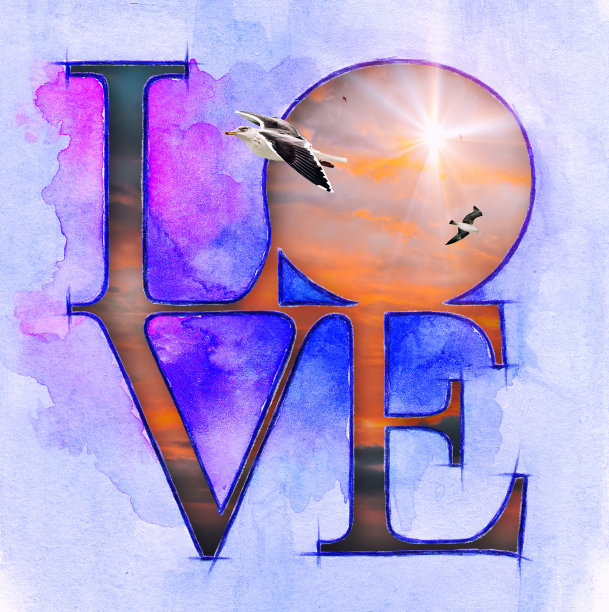 Word LOVE胜过抽象水彩画图片下载