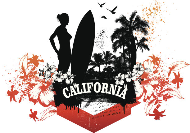 美女与冲浪夏日场景图片下载