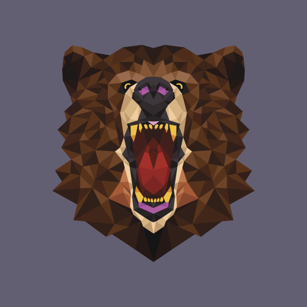 熊头多边形几何，矢量插图图片下载