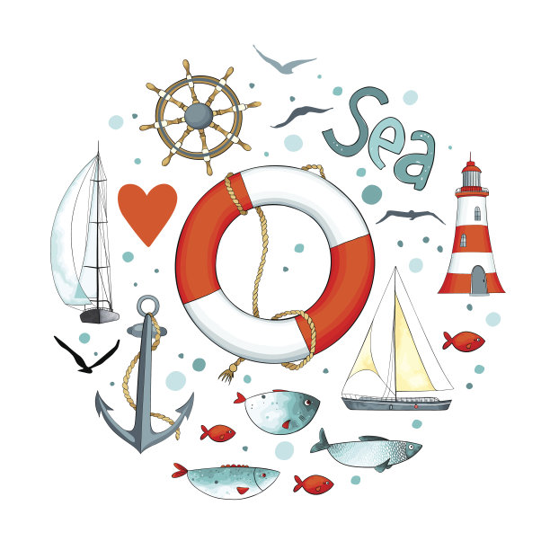 一组圆形的航海元素。图片下载