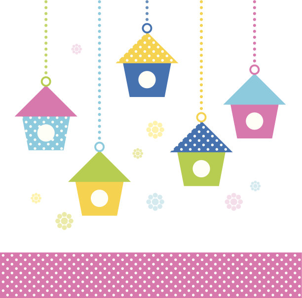 可爱的春天色彩斑斓的鸟屋(向量)图片下载