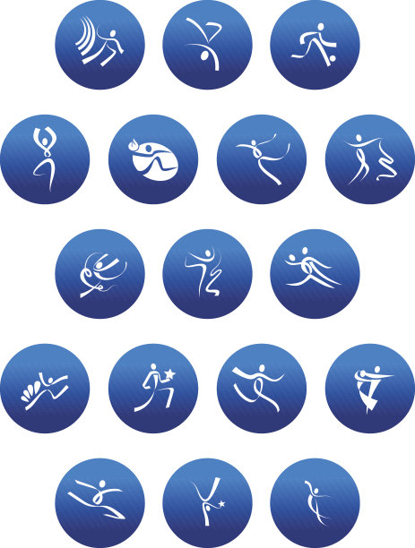 蓝色圆形图标与白色运动员剪影图片下载