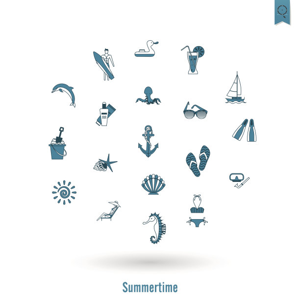 夏季和海滩简单的平面图标图片下载