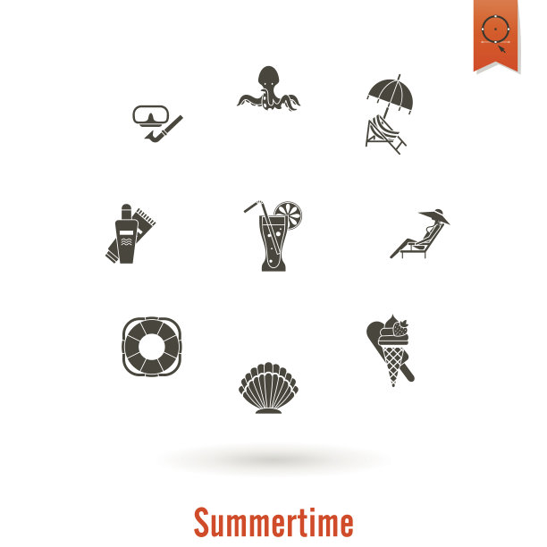 夏季和海滩简单的平面图标图片下载