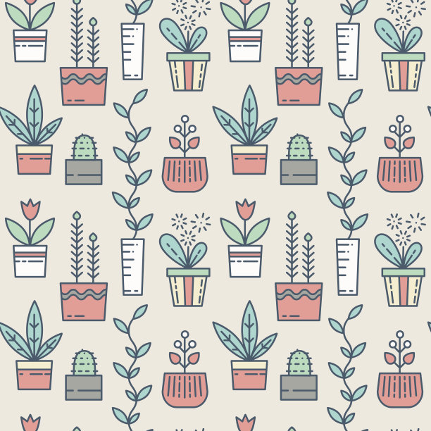 线条室内植物图标无缝模式图片下载