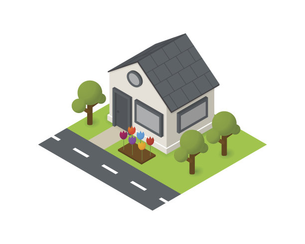 矢量等距房屋建筑图标图片下载