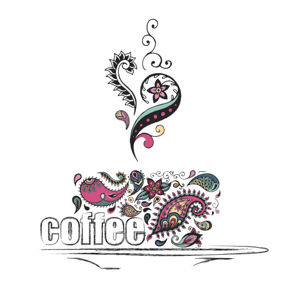 有图案的咖啡帽。蜡染,印度设计图片下载