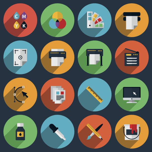 平面彩色打印图标图片下载