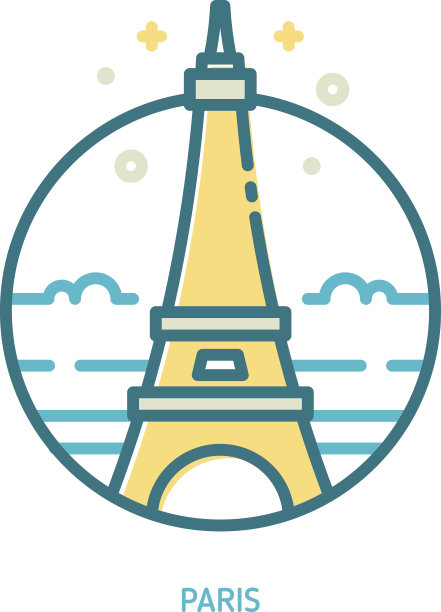 时尚矢量线埃菲尔铁塔图标图片下载