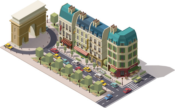 向量等距巴黎街道图片下载