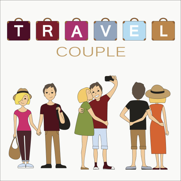 一对年轻夫妇要一起环游世界向量EPS10图片下载