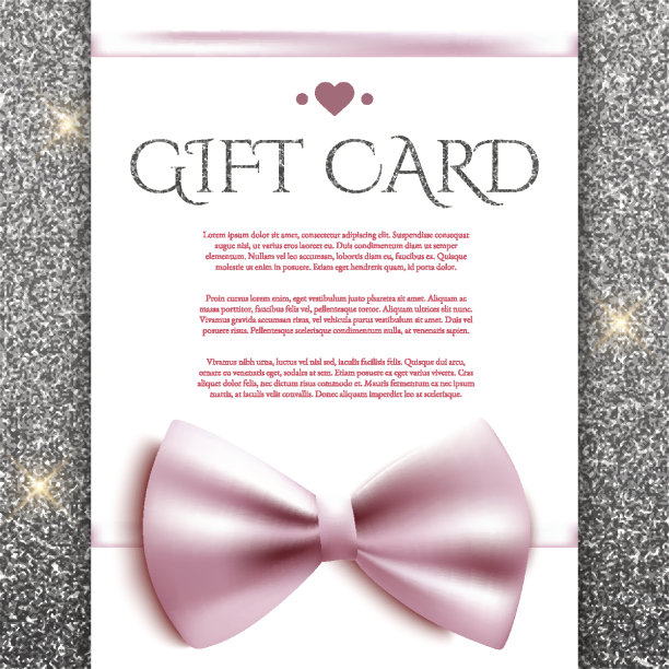 礼品卡与蝴蝶结银色闪光的背景图片下载