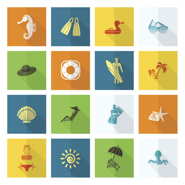 夏季和海滩简单的平面图标图片下载