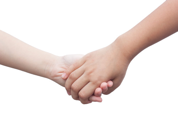 女孩在孤立的背景中握手图片下载