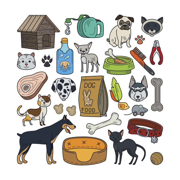 矢量手绘猫和狗图片下载