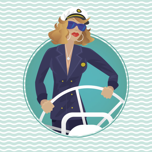 海上女船长在圆形水框架与船舶车轮图片下载