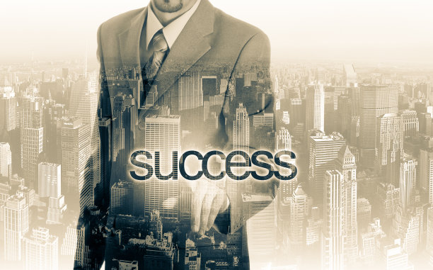 书写成功概念的商务男人双重曝光图片下载