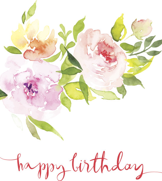 水彩贺卡花。素材图片