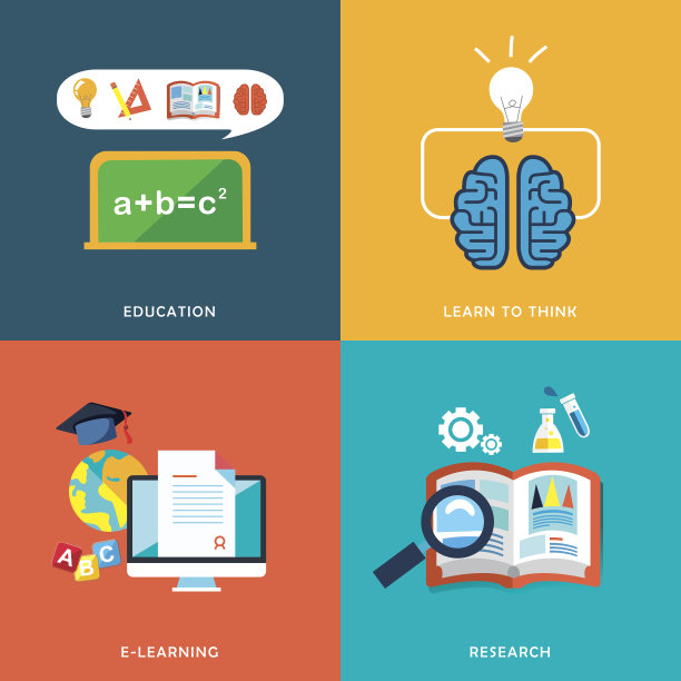 教育和电子学习图标设置在平面设计图片下载
