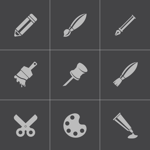 向量黑色艺术工具图标集图片下载