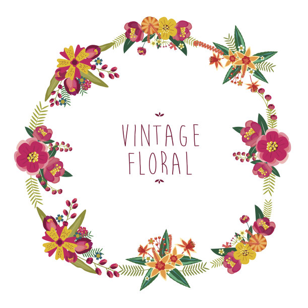 复古的花框架收集婚礼，矢量插图图片下载