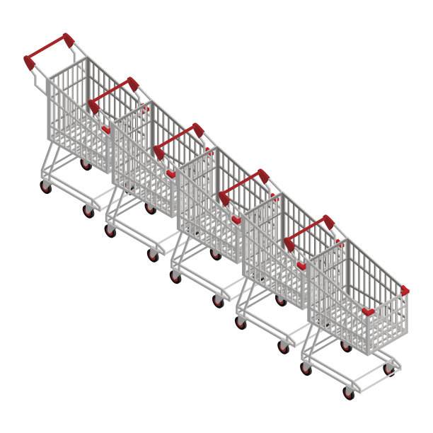 一排购物车。许多购物车的等距图片下载