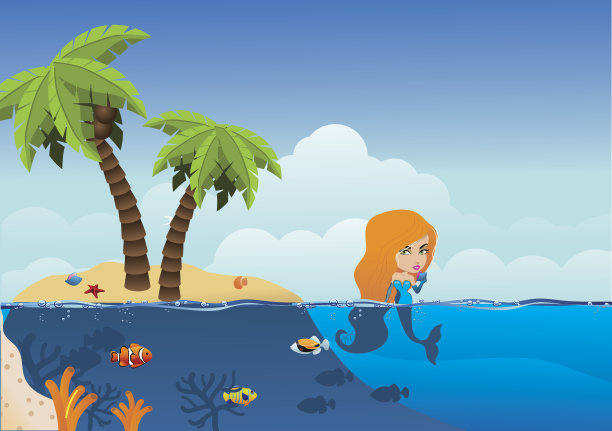 有美人鱼背景的荒岛。图片下载