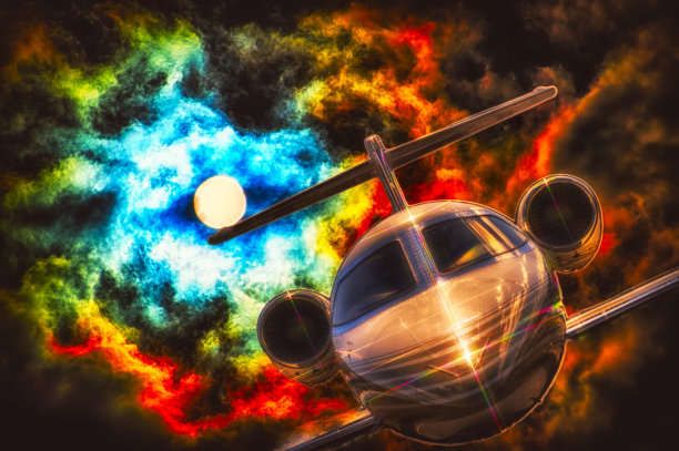 飞机，太阳和云的合成图片下载