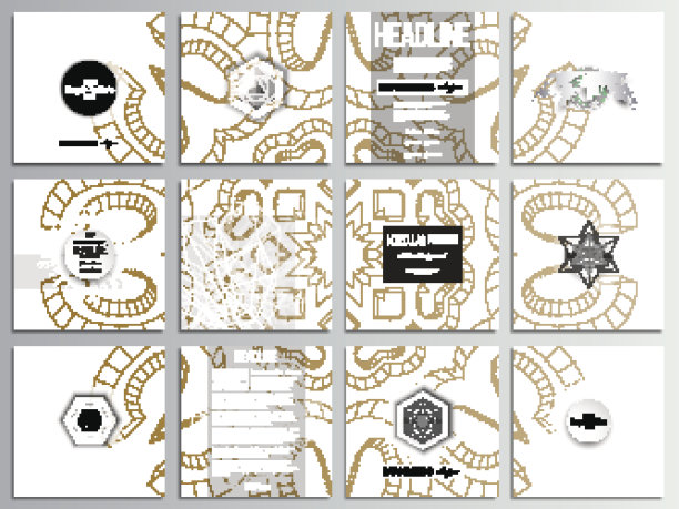 一套12张创意卡片，方形宣传册模板设计。摘要图片下载