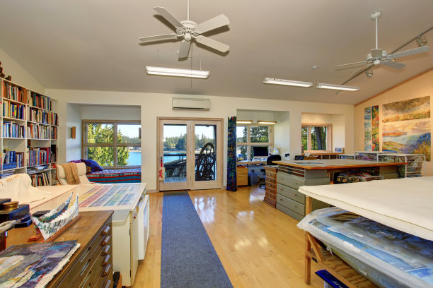 宽敞的家庭办公室内一个工匠。工作氛围。图片下载