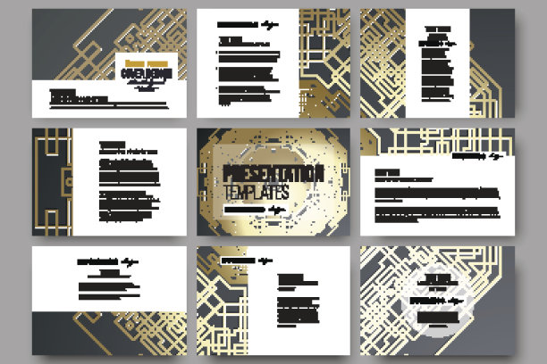 用于演示幻灯片的9个模板集。黄金技术模式图片下载