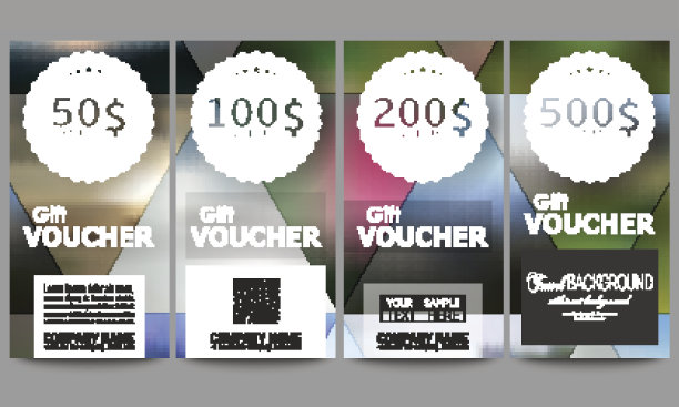 一套现代礼品券模板。抽象的多色背景，模糊图片下载