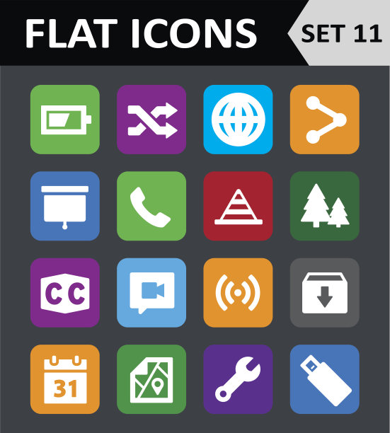 通用彩色平面图标。组11。图片下载
