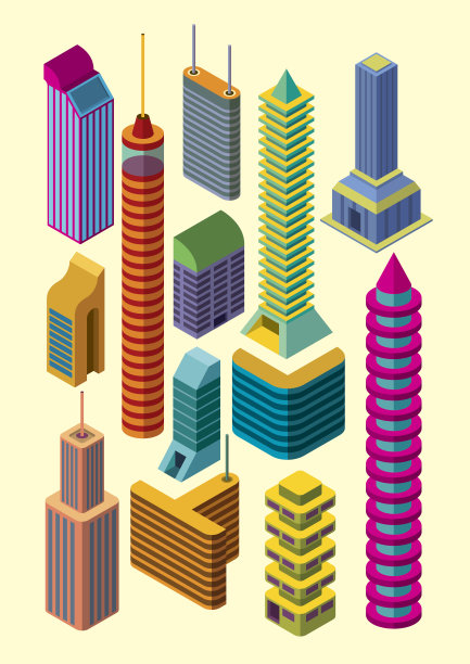 一组等距建筑。图片下载