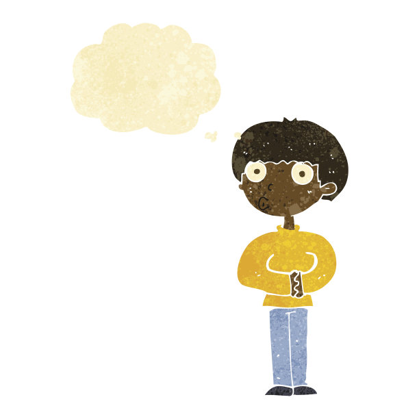 卡通好奇男人与思考气泡图片下载