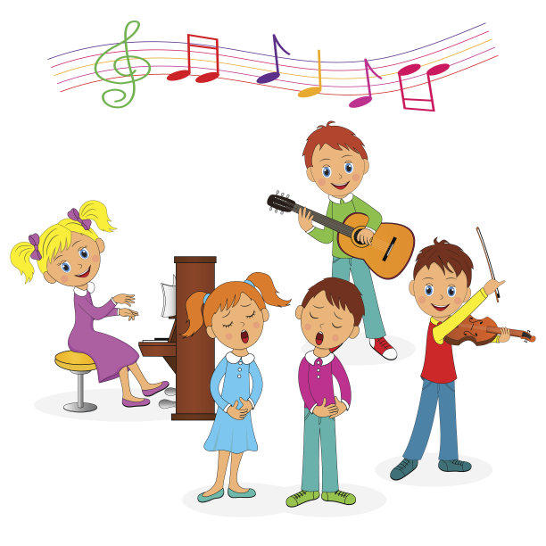 男孩和女孩玩音乐和唱歌图片下载
